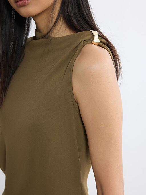 Kay?k Yaka B?zg?l? Krep Elbise