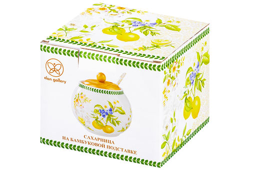 Сахарница 620 мл 11*11*12 см Лимоны + ложка + дер. крышка на дер. подставке NEW BONE CHINA - Elan gallery фото 16