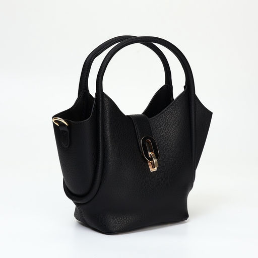 Сумка женская тоут на клапане, с косметичкой, 17×11×22 см, однотонная, чёрная