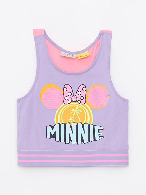 Bisiklet Yaka Minnie Mouse Bask?l? ?ift Y?nl? Payetli K?z ?ocuk Atlet - Waikiki фото 3
