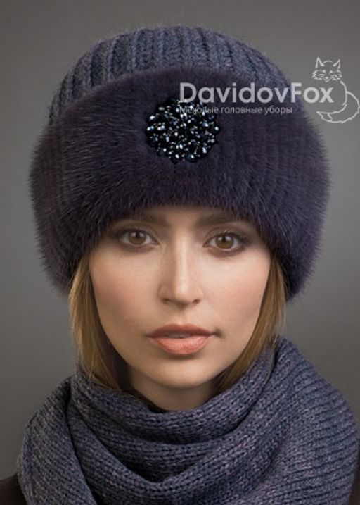 ВИДЕООБЗОР шапка Адель норка трикотаж байкал украшение