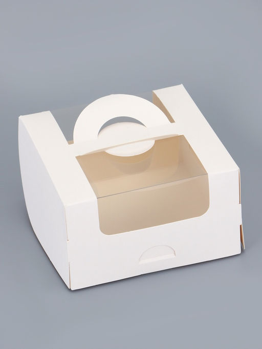 Цена за 50 шт. Коробка под бенто - торт с окном, белая, 14×14×8 см