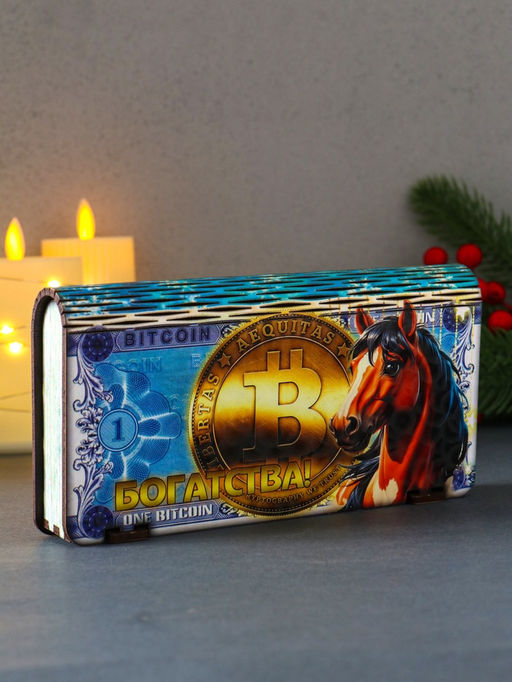 Купюрница подарочная «биткоин с конём: Богатства», 18×9.5×3.5 см