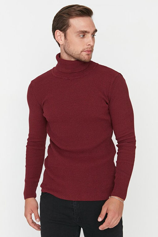 Bordo Fitted Dar Kal_p Pamuklu Bal_k__ Yaka Fitilli _rg_ Kazak TMNAW20MG0031 - Trendyolmilla фото 2