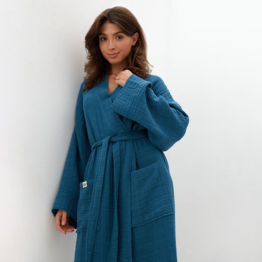 Халат жен.муслиновый LoveLife размер 46-48, цвет синий, 100% хл, 4-сл, 235 г/м²