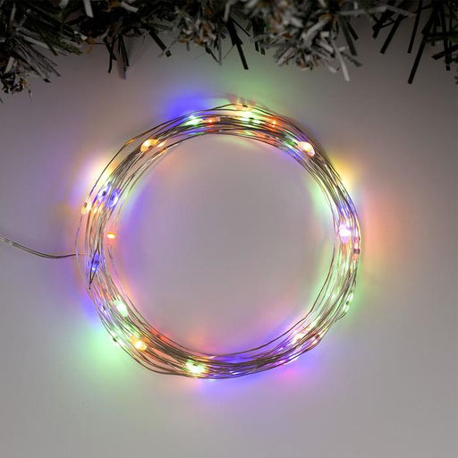 Гирлянда Нить 5 м роса, IP20, серебристая нить, 50 LED, 2 режима, батарейки AAх3 (нет в комплекте), свечение тёплое белое / мульти - Luazon lighting фото 2