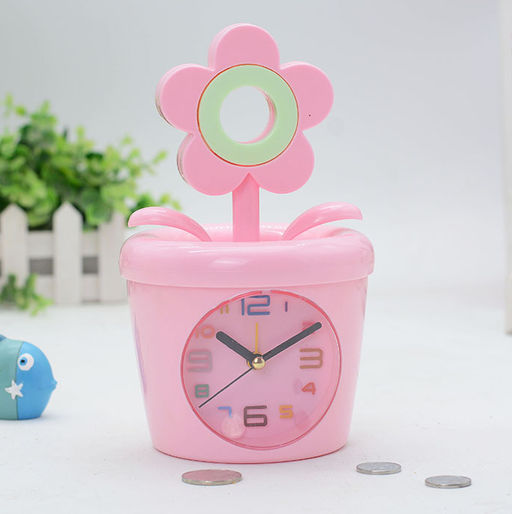 Часы-будильник - копилка Flower in a pot, pink (12х11,5 см)