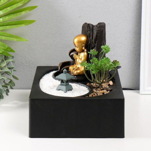Фонтан настольный, японский сад камней «Маленький хотей: Гармония», от сети с подсветкой, 29×21×22 см