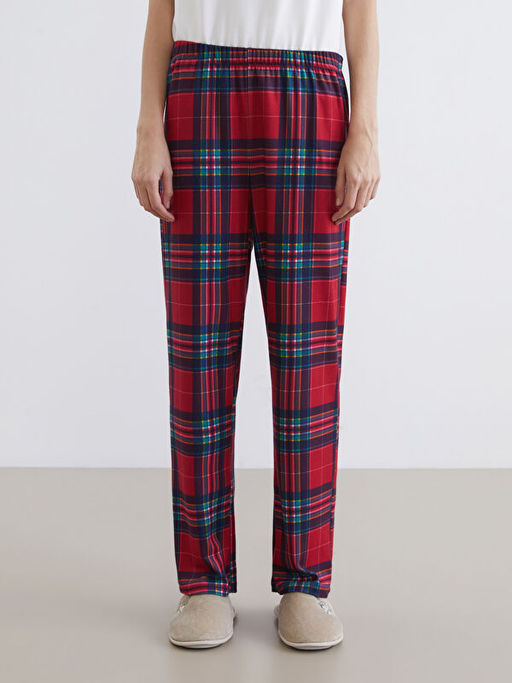 Beli Lastikli Ekose Kad?n Pijama Alt