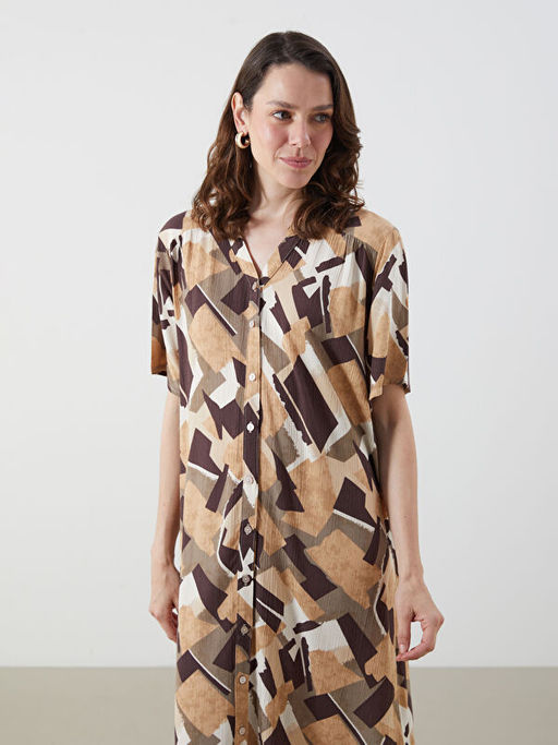 Ka??k Yaka Desenli G?mlek Elbise