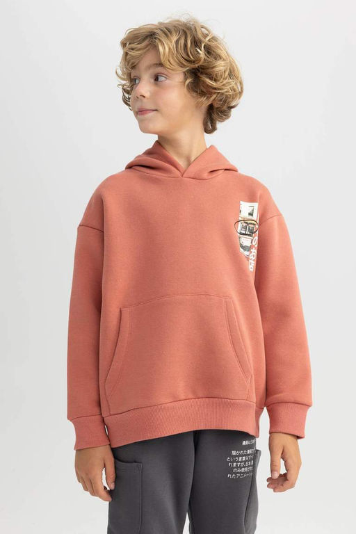 Толстый свитшот оверсайз с капюшоном для мальчика - Defacto фото 8
