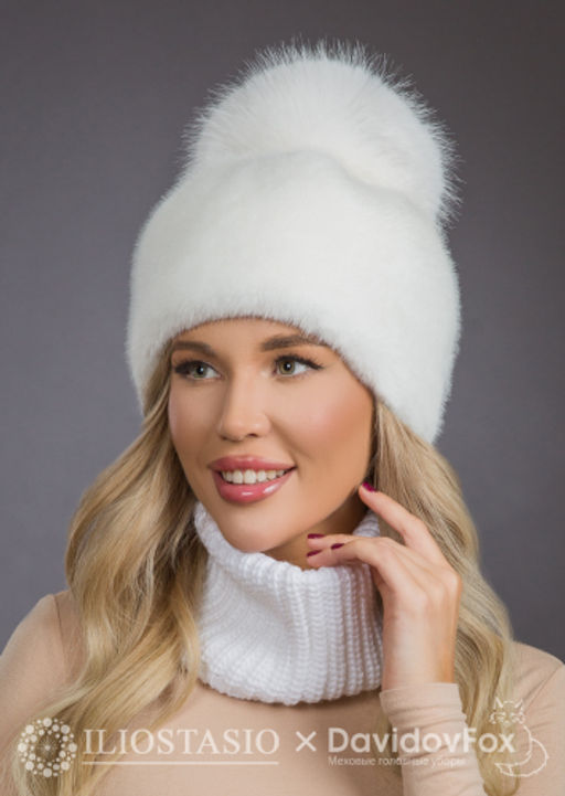 Шапка Лыжница экомех белый