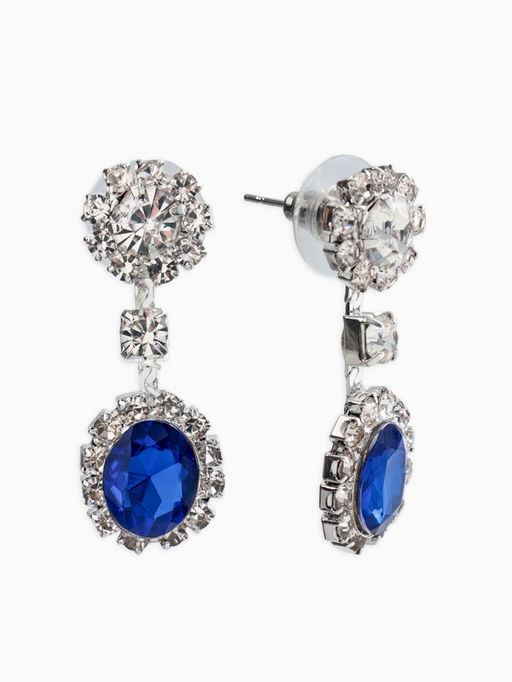 Набор 2 пред-а: серьги, колье "Вечерний шик" овал, цвет бело-ярко-синий в серебре