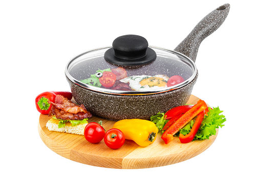 Сковорода глубокая 18 см ГАРМОНИЯ ВКУСА Коричневый опал С КРЫШКОЙ ф18, н/р, 33,5*19*10 см - Elan gallery фото 3