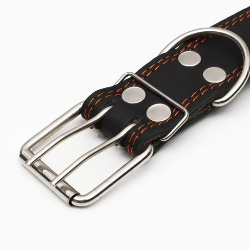 Ошейник комбинированный кожа/брезент, 83 х 4.5 см, ОШ 50-70 см, чёрный - Пижон фото 4