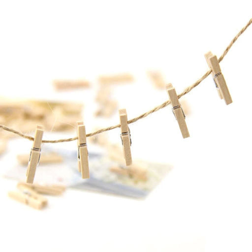 Цена за 6 шт. Набор для оформления "Натуральные прищепки" (10 прищепок 4,5 см, веревка 2м)