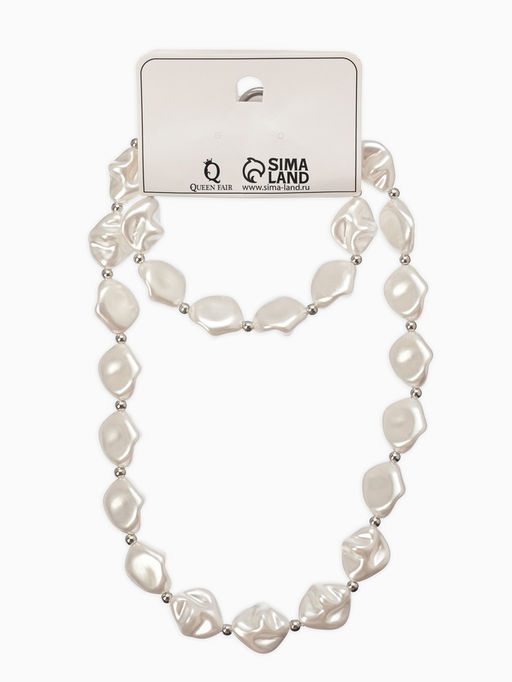 Набор 2 предмета: бусы, браслет «Жемчуг барочный. Ромб», 40/18 см, белый в серебре