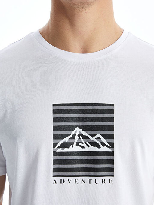 Bisiklet Yaka K?sa Kollu Bask?l? Penye Erkek Ti??rt