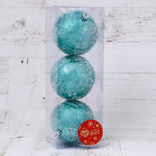 Ёлочные игрушки Джейн, шары новогодние, набор 3 шт., d=8 см, голубой - Зимнее волшебство фото 2