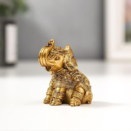 Набор фигурок полистоун «Золотые слоники, рисунки на попоне», 6 шт., 4.7×5.5×3 см