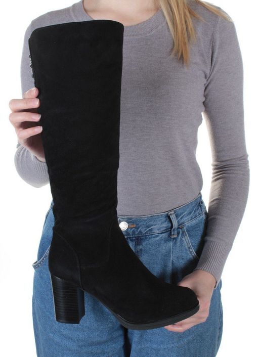 02-M19-650 BLACK Сапоги женские (натуральная замша, натуральный мех (полностью)) - Фабричный китай фото 2