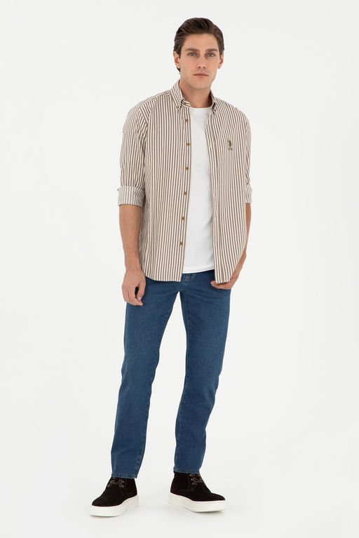 Мужская рубашка цвета хаки с длинным рукавом - U.s. polo assn фото 4