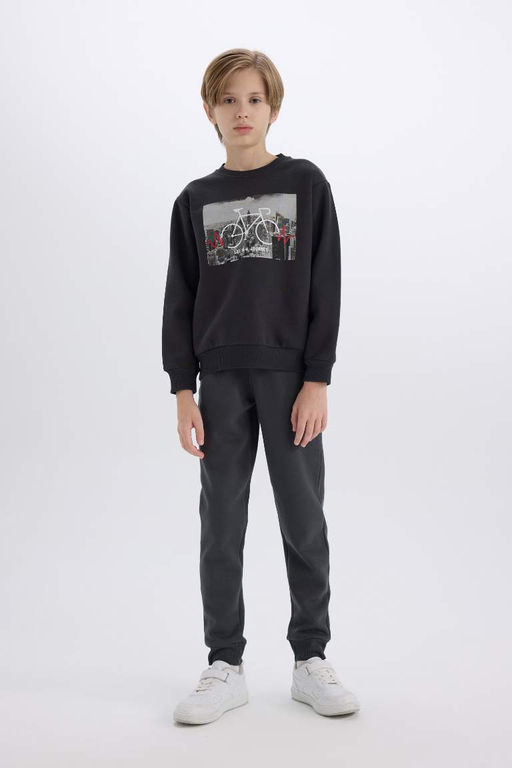 Толстый свитшот с принтом для мальчиков с круглым вырезом - Defacto фото 2