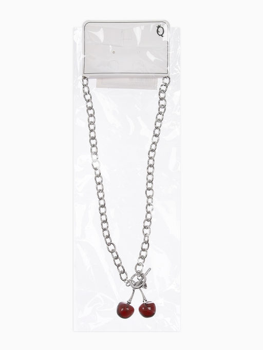 Цена за 2 шт. Кулон-цепь крупная "Вишня", цвет красный в серебре 40+удл