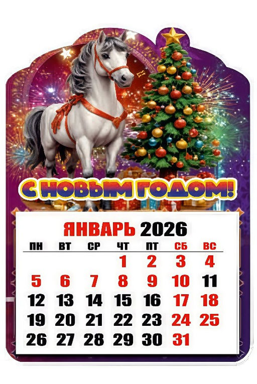 Магнит - календарь отрывной 6,5*10см "Лошадка. С Новым годом!"