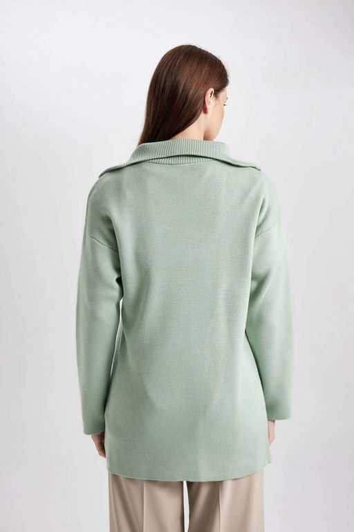 Туника обычного кроя с высоким воротником на молнии - Defacto фото 5