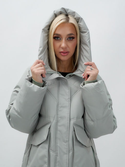 Куртка летучая мышь женская с капюшоном зимняя зеленого цвета 9617Z - Mtforce фото 7