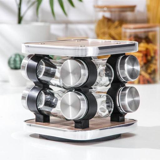 Набор для специй из стекла на подставке «Модерн», 17.5×8×18 см, 90 мл, 4×9.5 см, 8 шт.