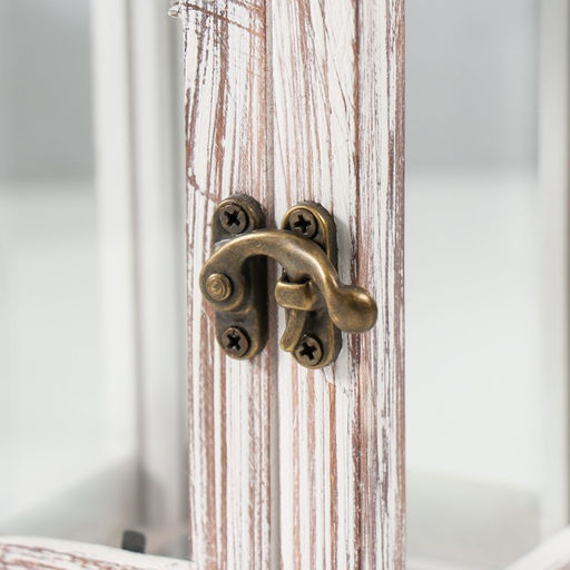 Деревянный подсвечник-фонарь на 1 свечу «Состаренный», белый, 12.5×12.5×25 см