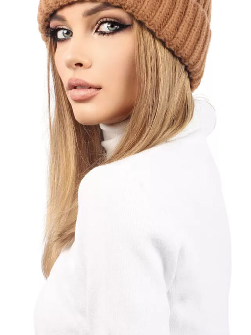 Объемная вязаная шапка бини с отворотом - Pretty mania фото 4