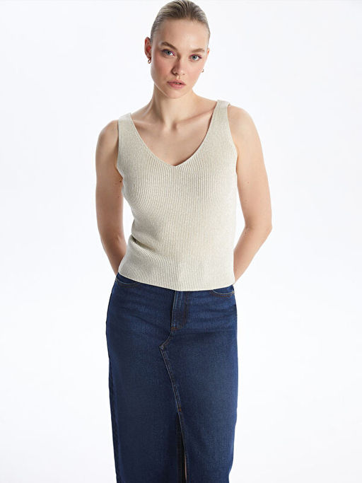 Kad?n V Yaka D?z Triko Atlet