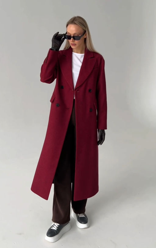 Пальто женское демисезонное 26102 (бордовый/ёлочка) - Kankan фото 4