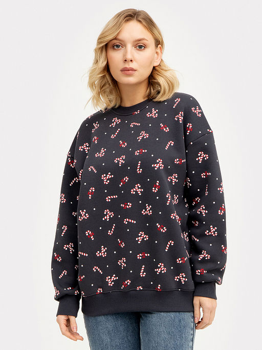 Свитшот женский серый новогодний с принтом конфеты - Mark formelle фото 4