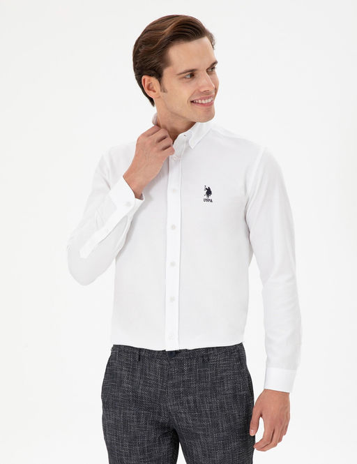 Мужская белая рубашка с длинным рукавом