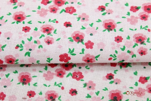 Ситец "Цветики" (ярко малиновые на белом), ш.0.95м, хлопок-100%, 100гр/м.кв