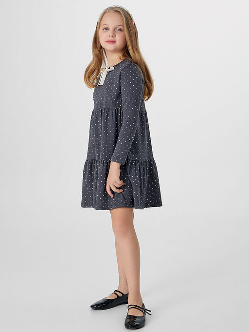 Платье для девочек серое с принтом в горошек - Mark formelle фото 4