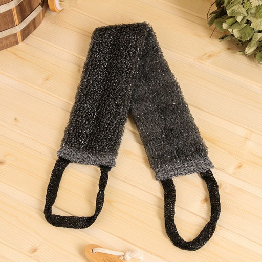 Цена за 2 шт. Мочалка банная мужская с ручками "Пояс" черная (60 см без ручек)