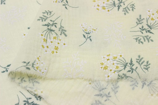Муслин двухслойный с эф.жатости Веточки ромашки на бл.желтом с лимонным оттенком, ш.1.36м, хл-100% - Купава фото 6