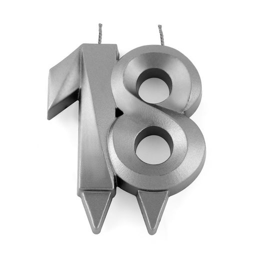 Цена за 2 шт. Свеча в торт юбилейная «Грань»,, цифра 18, графит, 6.5 см