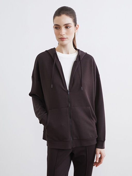 Oversize Soft Touch Kad?n Fermuarl? Sweatshirt