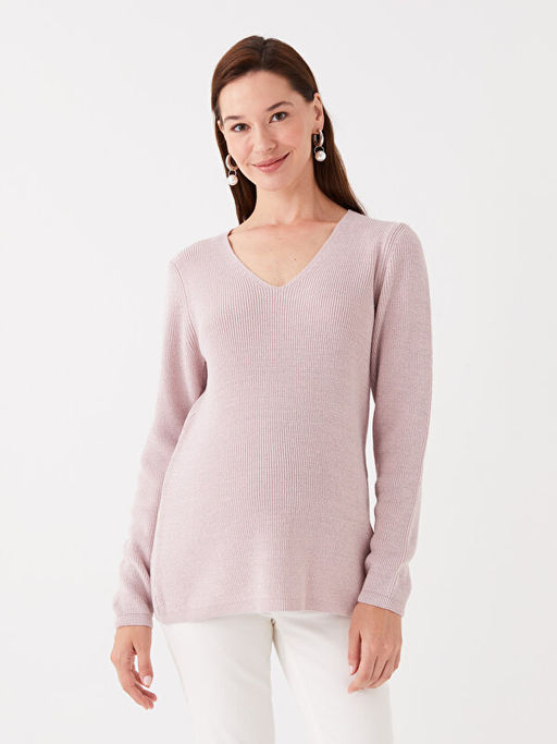 V Yaka D?z Uzun Kollu Hamile Triko Kazak