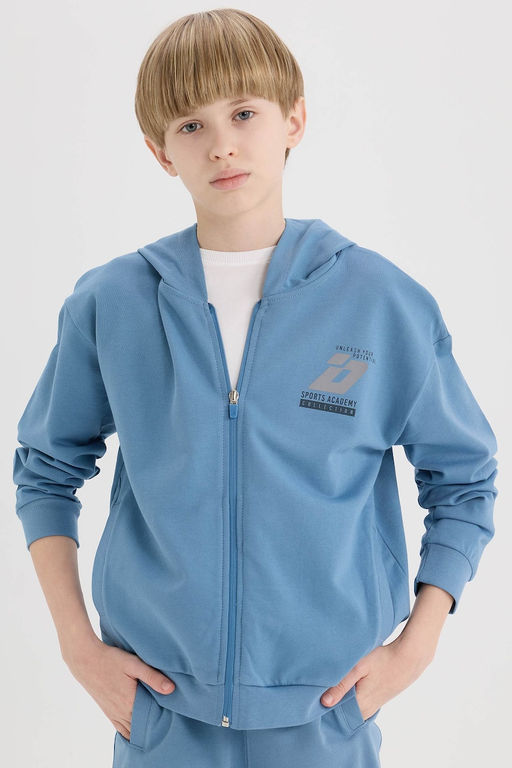 %100 Pamuk Bask_l_ Kap__onlu Fermuarl_ Sweatshirt Erkek _ocuk - Defacto фото 4