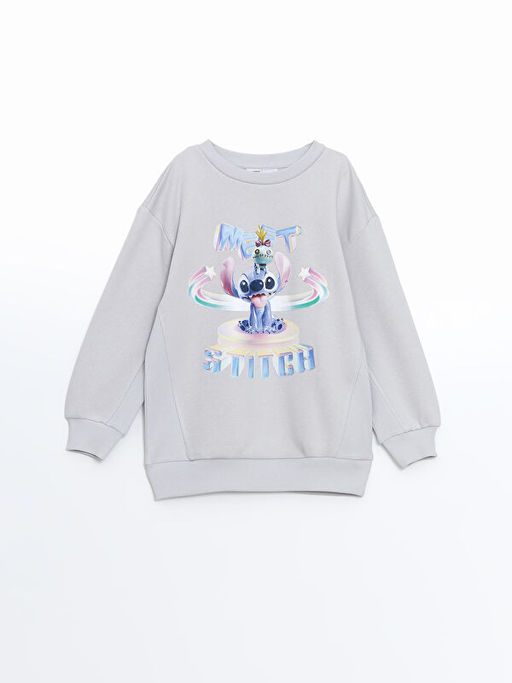 Bisiklet Yaka Stitch Bask?l? K?z ?ocuk Kal?n Sweatshirt