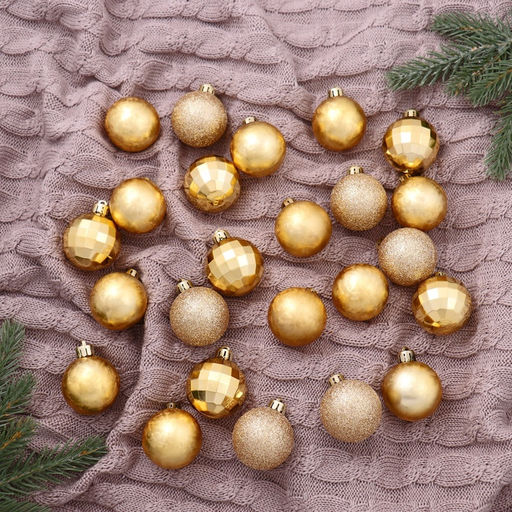Ёлочные игрушки Диско ассорти, шары новогодние, d=4 см, набор 24 шт., золото - Зимнее волшебство фото 2