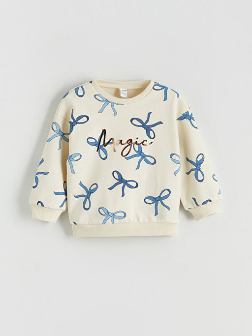 Fiyonk Bask?l? K?z ?ocuk Sweatshirt ve Tayt