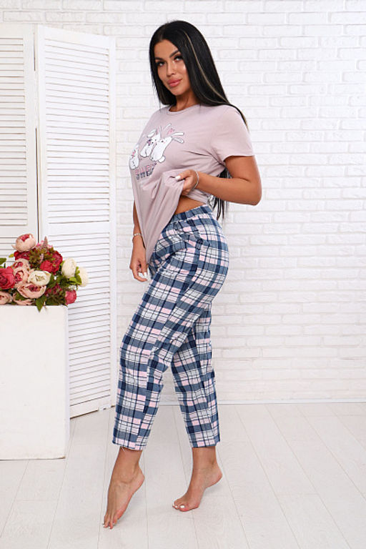 Костюм с брюками, принт, розово-бежевый (935-1)